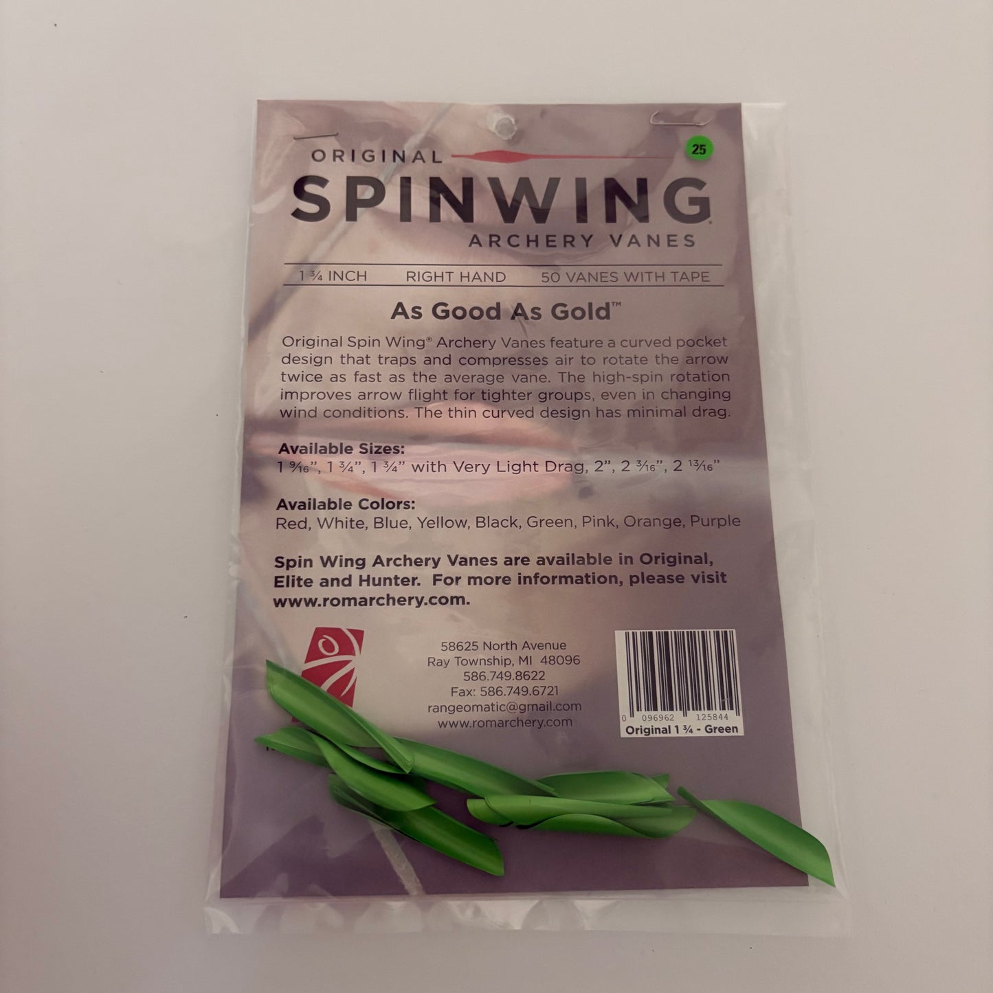 Spin Wing Vanes Original 1.75 RH Green - NEW (#G25)