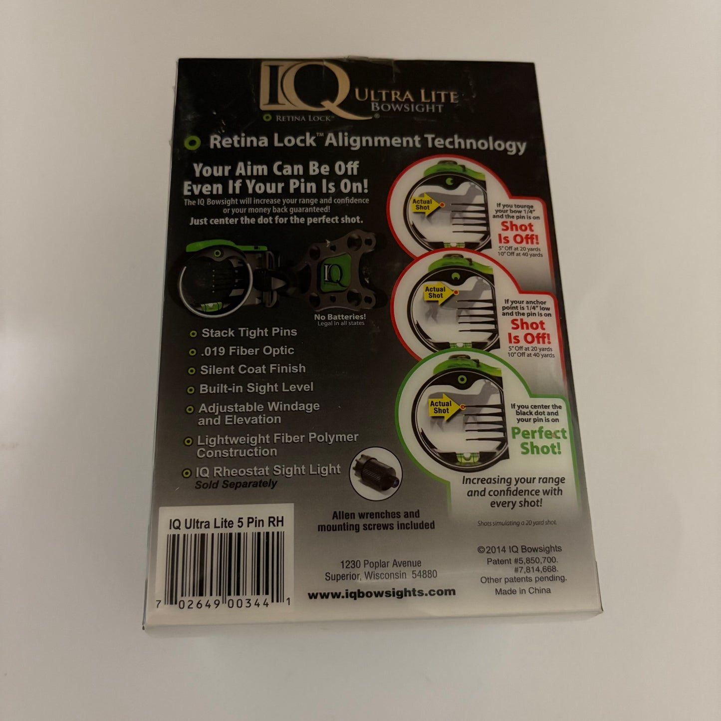 IQ Ultra Lite Retina Lock 5-pin Sight RH Black - NEW (#376)