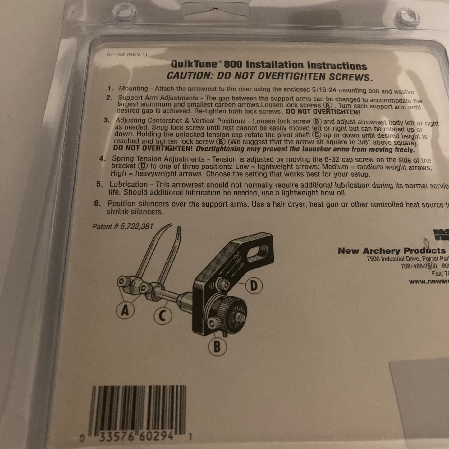 NAP Quicktune 800 Compound Arrow Rest RH - NEW (#25)