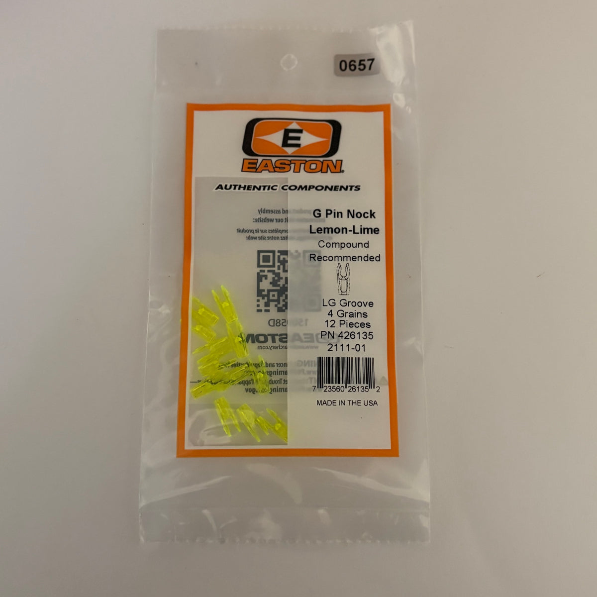 Easton G Pin Nock Compound Large Groove Lemon Lime - NEW (#657)
